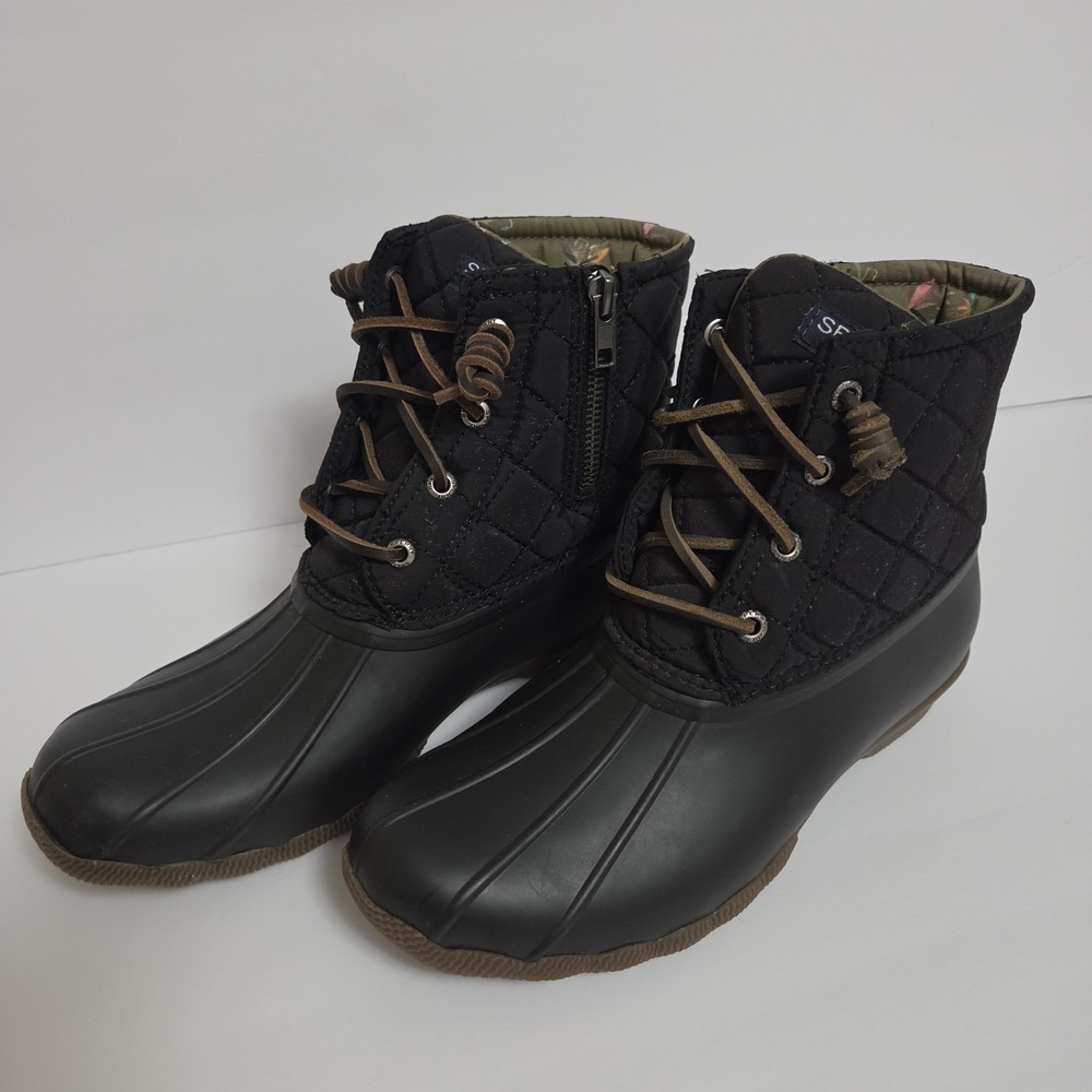 New Sperry Saltwater Womens Size 6.5M Black Waterproof Quilted Duck Boots Shoes
